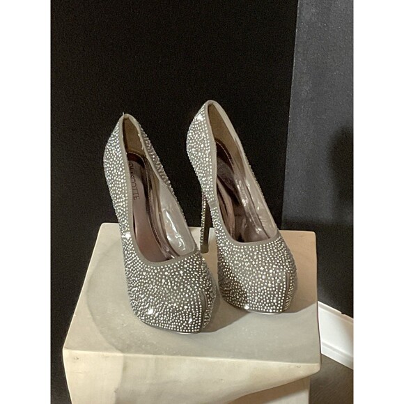Women’s Silver Rhinestone High Heel Pumps Platform Stiletto Shoes Size 10 Party - Picture 1 of 8